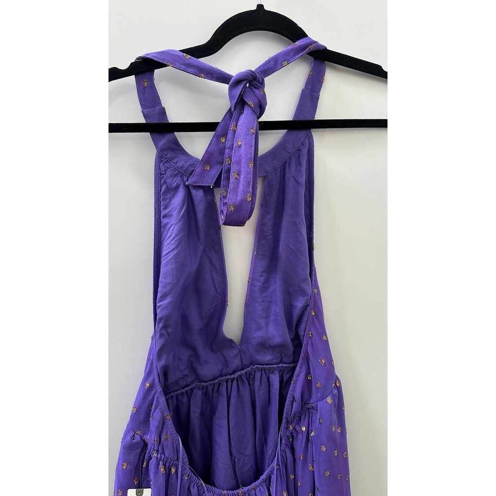 *Flaw NWT Anthropologie Celandine Beach Disco Plunging Maxi Dress Purple Gold S - Picture 10 of 16